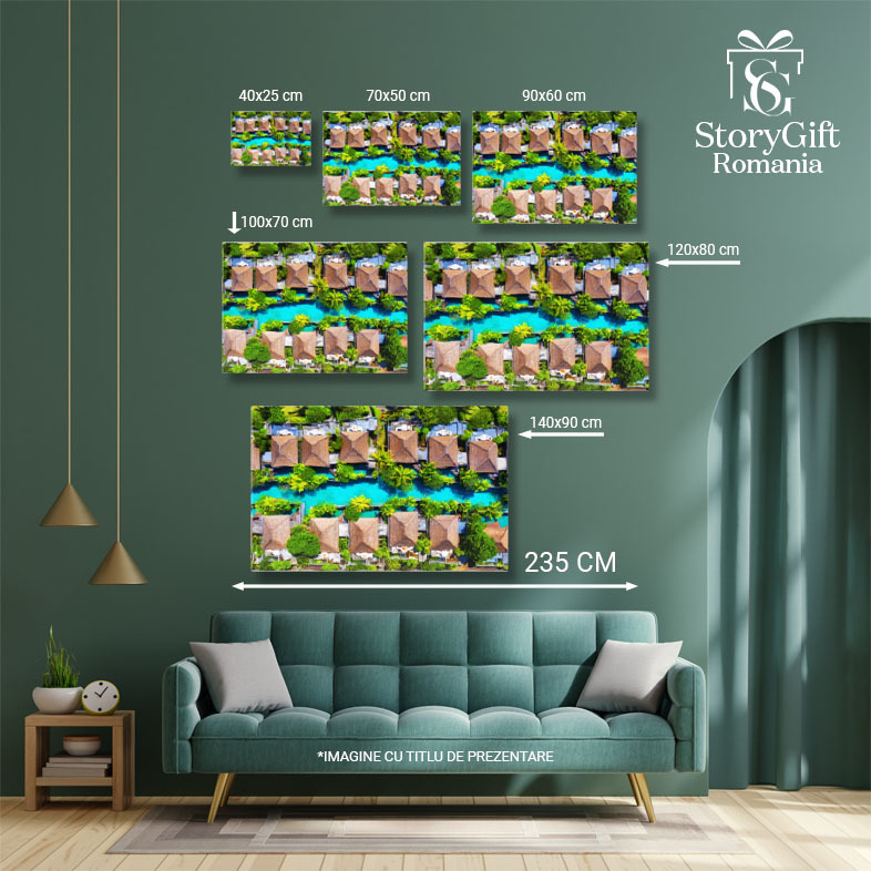 Tablou Canvas Peisaj Aerian in Indonezia, Case, Aerial, Apa, Vila, Stil de Viata 2686 40x25CM [5]