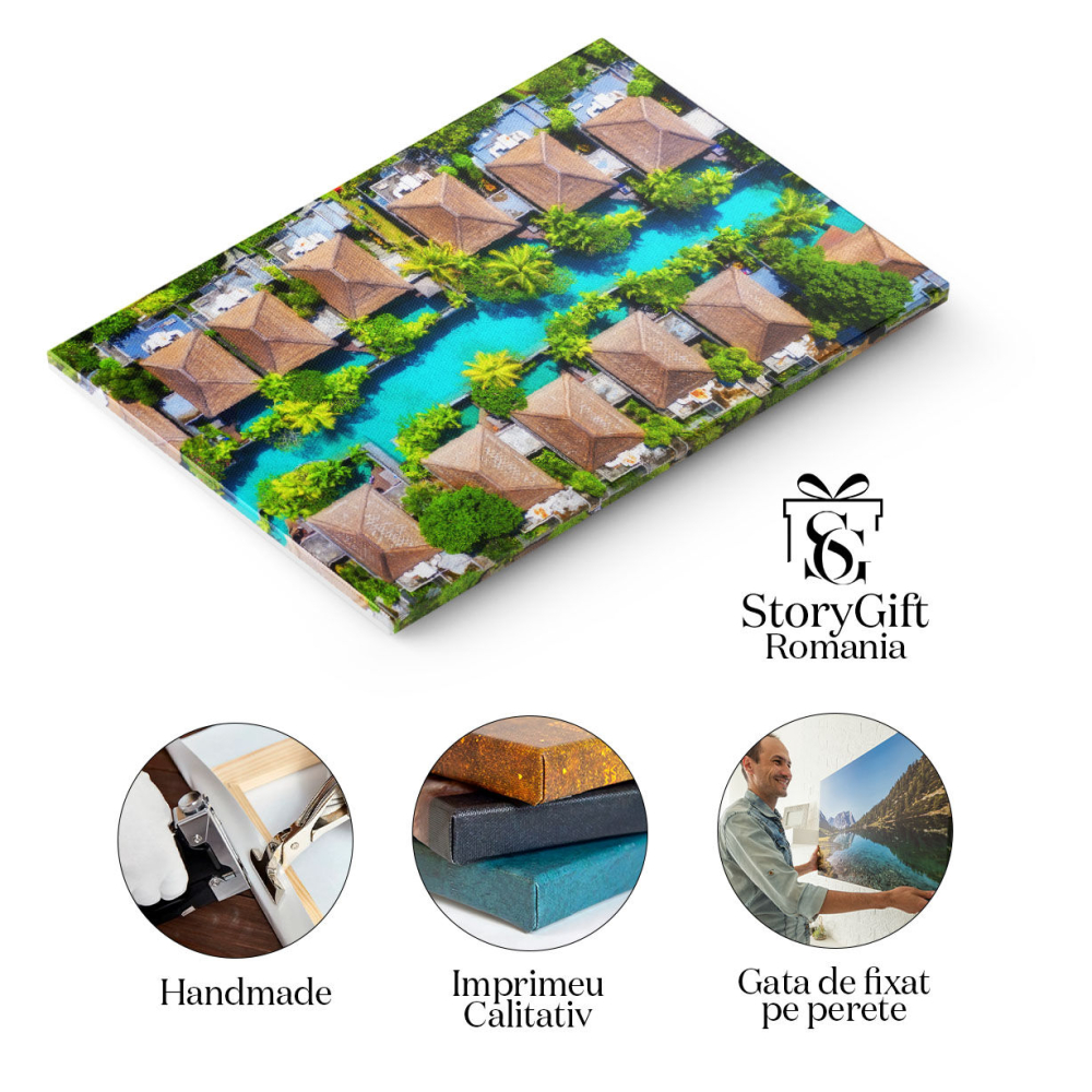 Tablou Canvas Peisaj Aerian in Indonezia, Case, Aerial, Apa, Vila, Stil de Viata 2686 40x25CM [2]