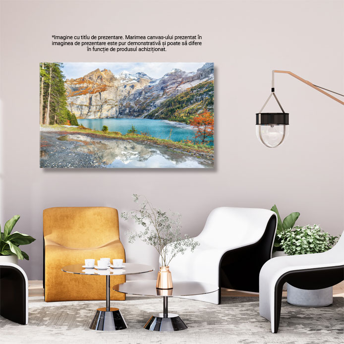 Tablou Canvas Peisaj Alpin Toamna la Lacul Schiederweiher Aventura, Reflexie, Natura, Montan 1857 40x25CM [3]