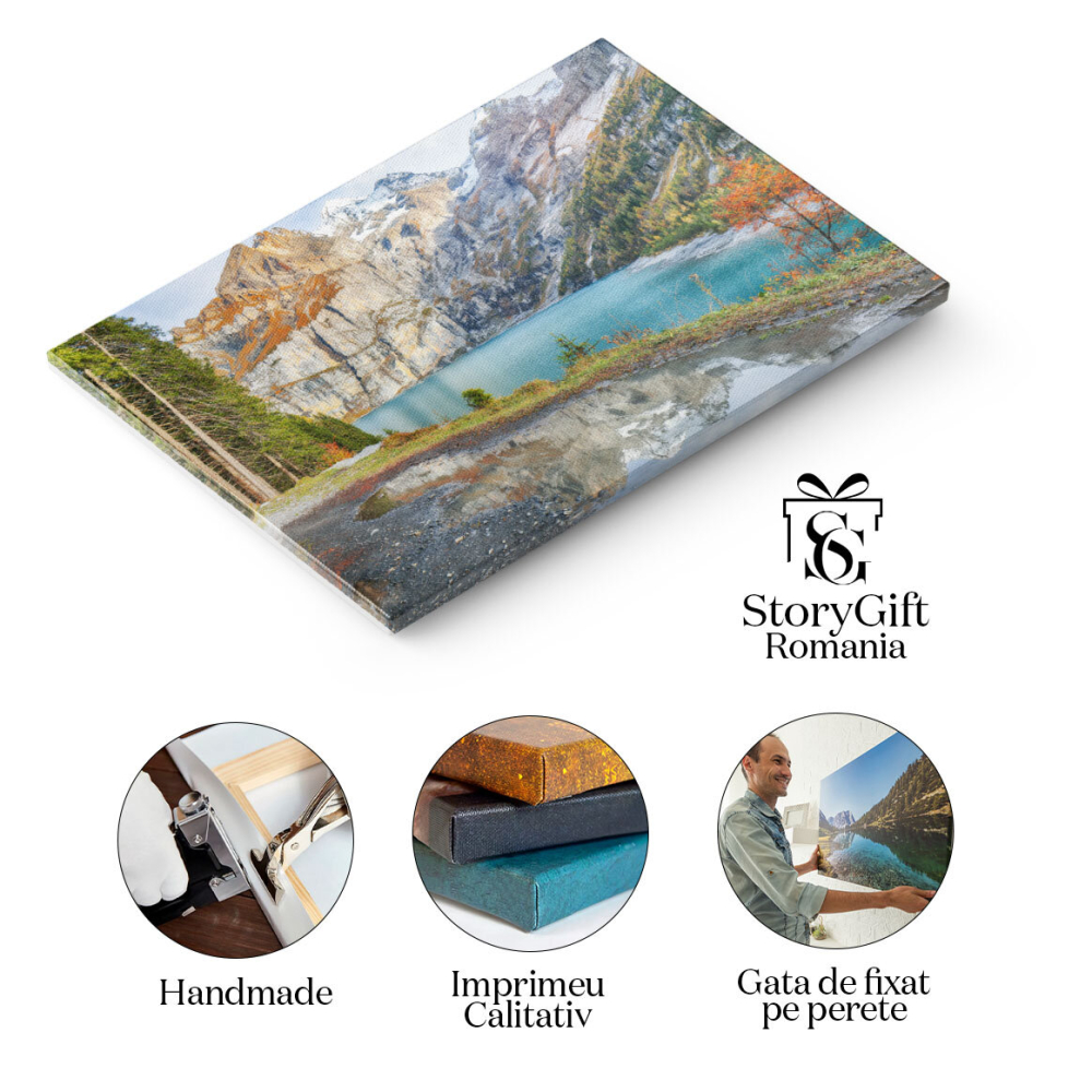 Tablou Canvas Peisaj Alpin Toamna la Lacul Schiederweiher Aventura, Reflexie, Natura, Montan 1857 40x25CM [2]