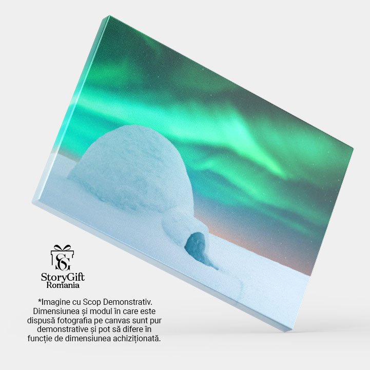 Tablou Canvas - Peisaj Arctic: Casa Igloo Sub Luminile Nordului intr-o Noapte Senina 40x25CM [4]