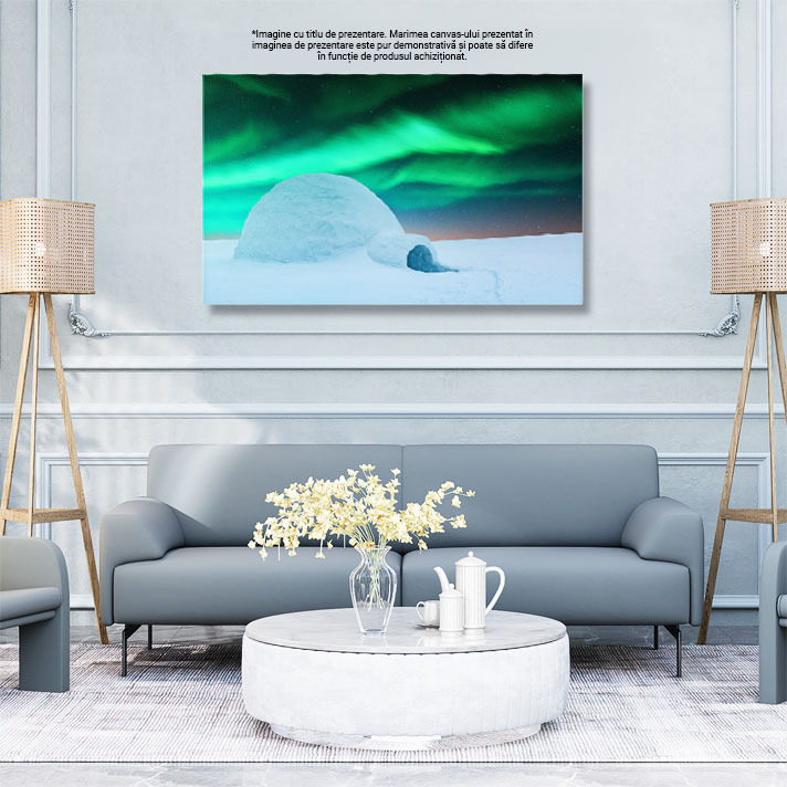 Tablou Canvas - Peisaj Arctic: Casa Igloo Sub Luminile Nordului intr-o Noapte Senina 40x25CM [3]