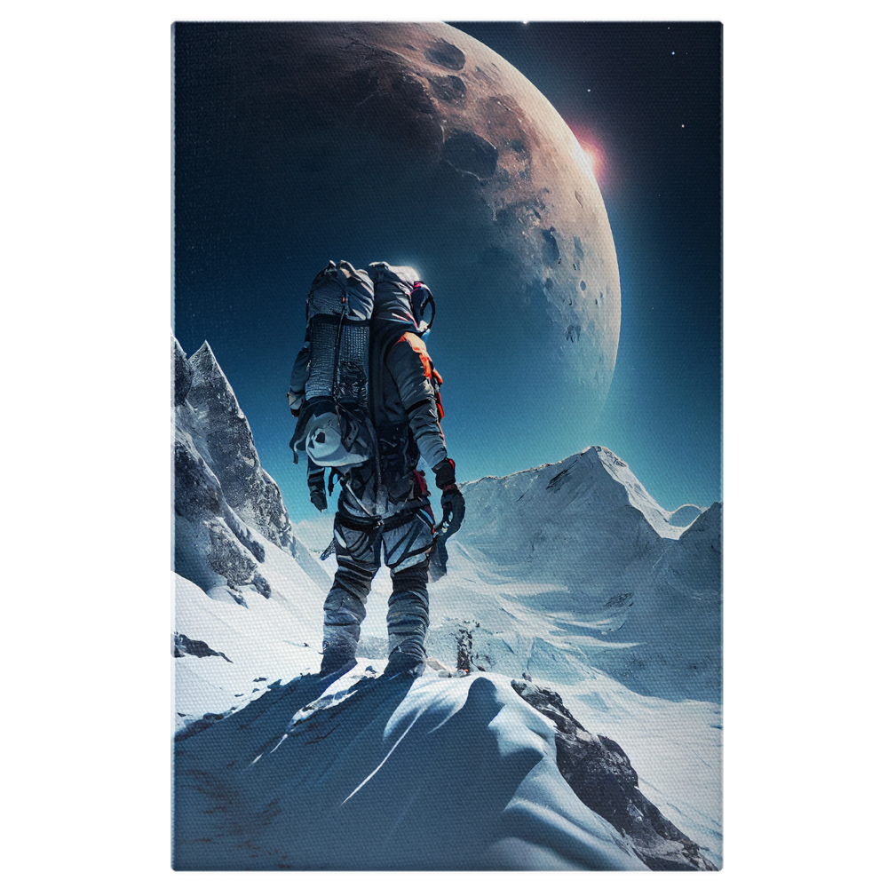 Tablou Canvas Peisaj Astronaut Pe Luna, Planete, Astronomie, Curaj, Motivational, Contemporan, High End, Arta si Pictura Digitala, 25x40 cm [1]