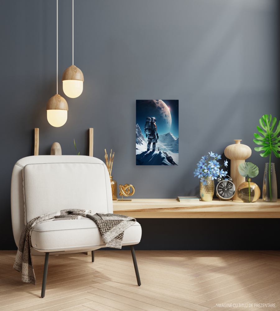 Tablou Canvas Peisaj Astronaut Pe Luna, Planete, Astronomie, Curaj, Motivational, Contemporan, High End, Arta si Pictura Digitala, 25x40 cm [2]