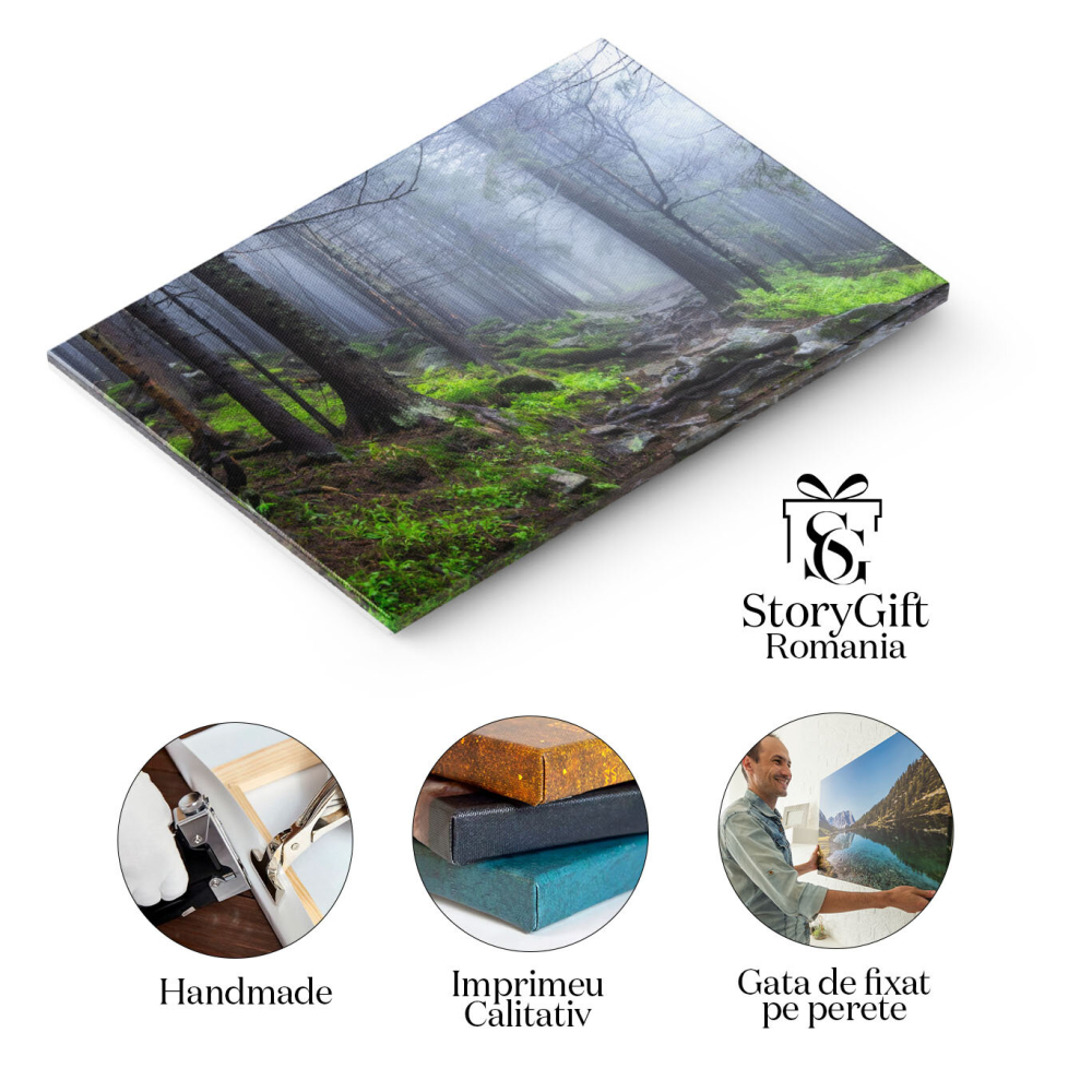 Tablou Canvas Peisaj cu Arbori si Ceasca dupa Ploaie, Toamna, Fantana, Magie, Mister, Padure 2730 40x25CM [2]