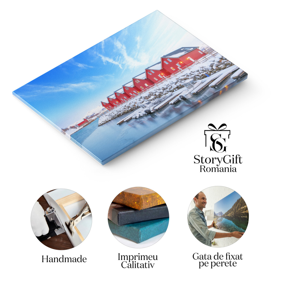 Peisaj cu Case Tradiționale Roșii din Lemn, Marime 40x25CM [2]