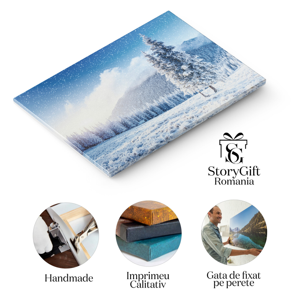 Tablou Canvas Peisaj de Iarnă cu Pădure Înghețată: Frumusețea Naturii Acoperită de Zăpadă, Marime 40x25CM [2]