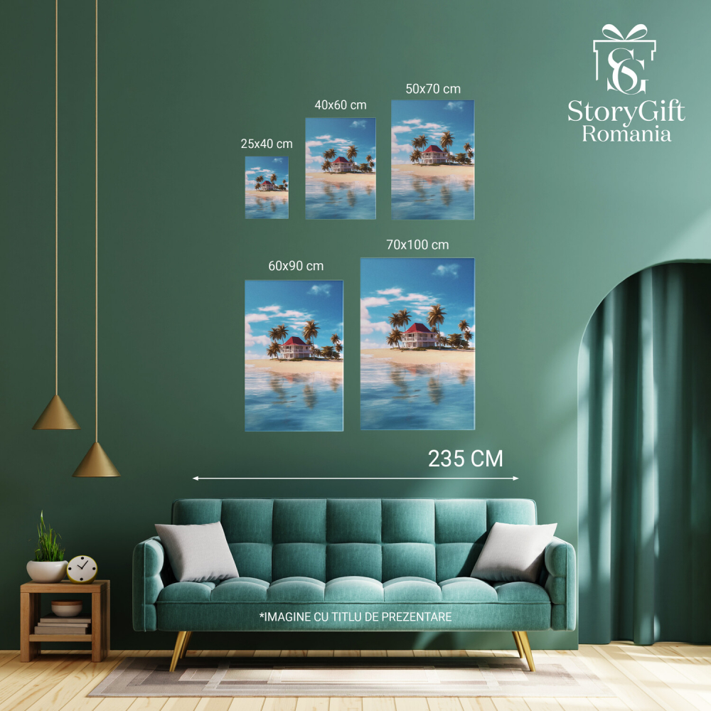 Tablou Canvas Peisaj de pe o Insulă: Casă pe Plajă cu Mare și Apă, Marime 40x25CM [3]