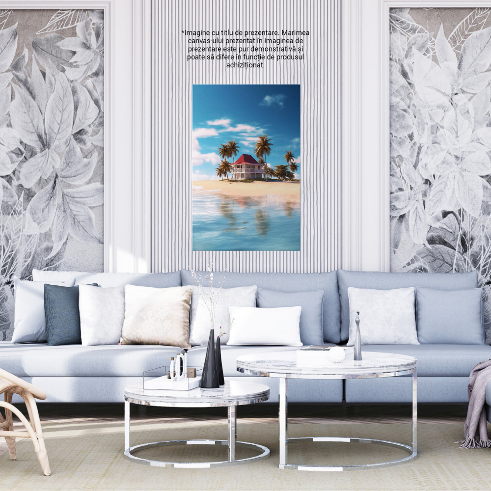 Tablou Canvas Peisaj de pe o Insulă: Casă pe Plajă cu Mare și Apă, Marime 40x25CM [4]