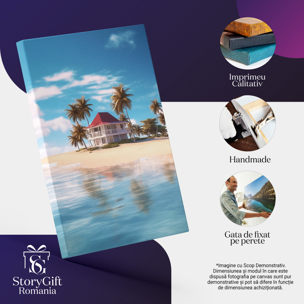 Tablou Canvas Peisaj de pe o Insulă: Casă pe Plajă cu Mare și Apă, Marime 40x25CM [2]