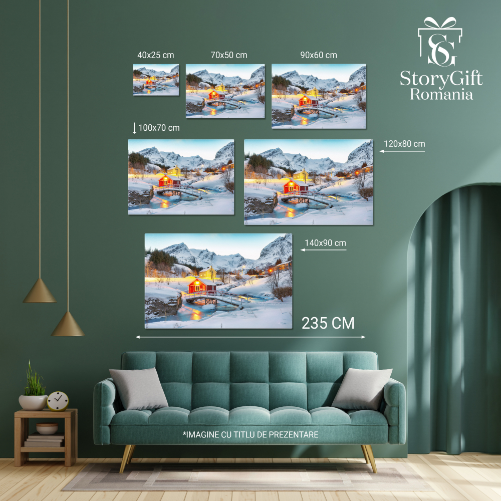 Tablou Canvas Peisaj de Seara Fabulos in Nusfjord Norvegia, Iarna, Casa, Peisaj, Lumina 70x50CM [4]