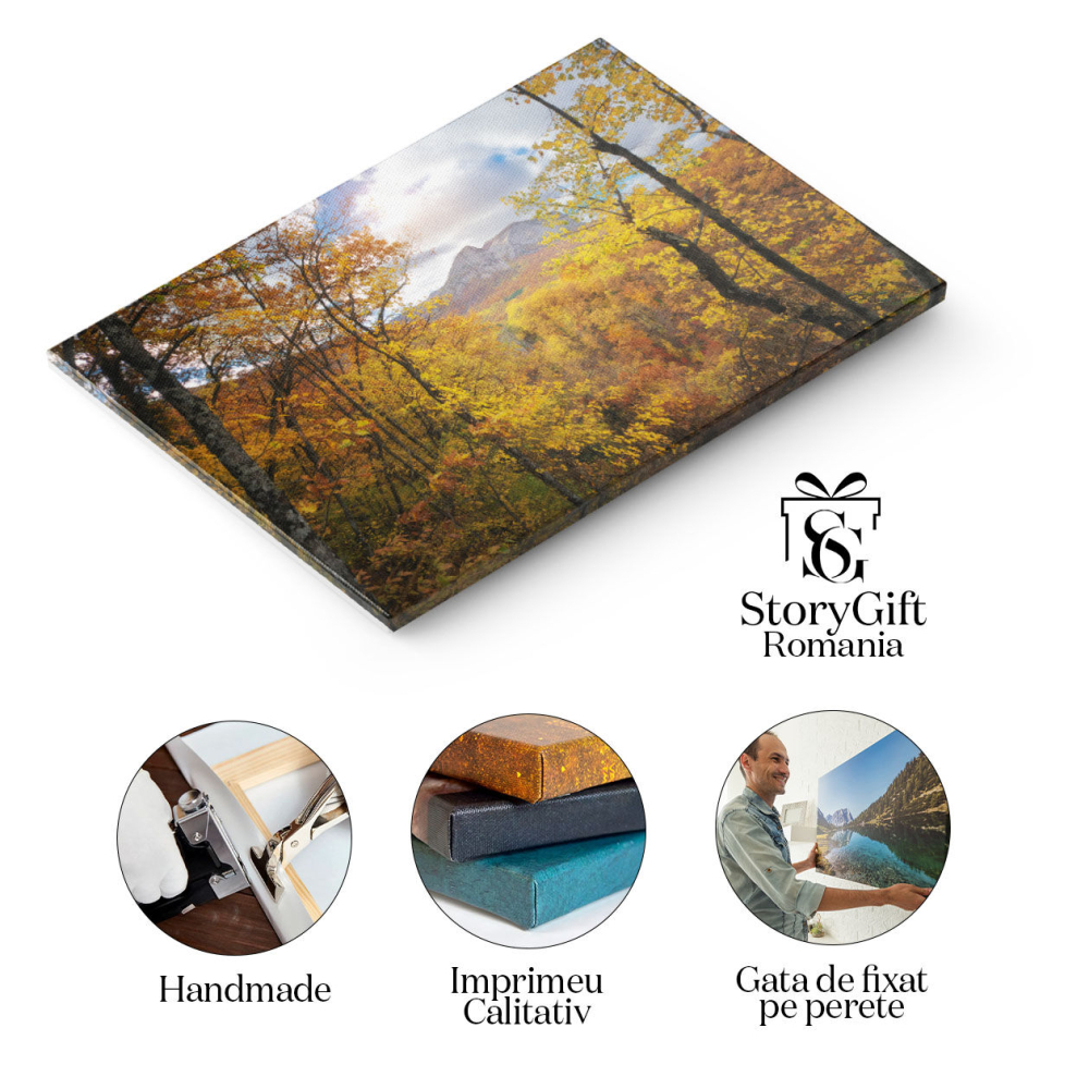 Tablou Canvas Peisaj de Toamna in Padurea Adanca a Muntilor Aventura, toamna, peisaj, natura, padure 607 40x25CM [2]