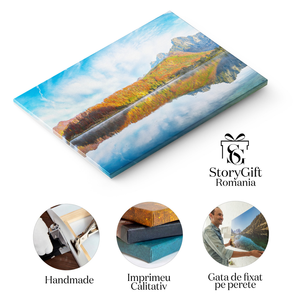 Peisaj de Toamnă la Dimineața Însorită pe Pajiștea de Alp – Tablou Canvas, Marime 40x25CM [2]