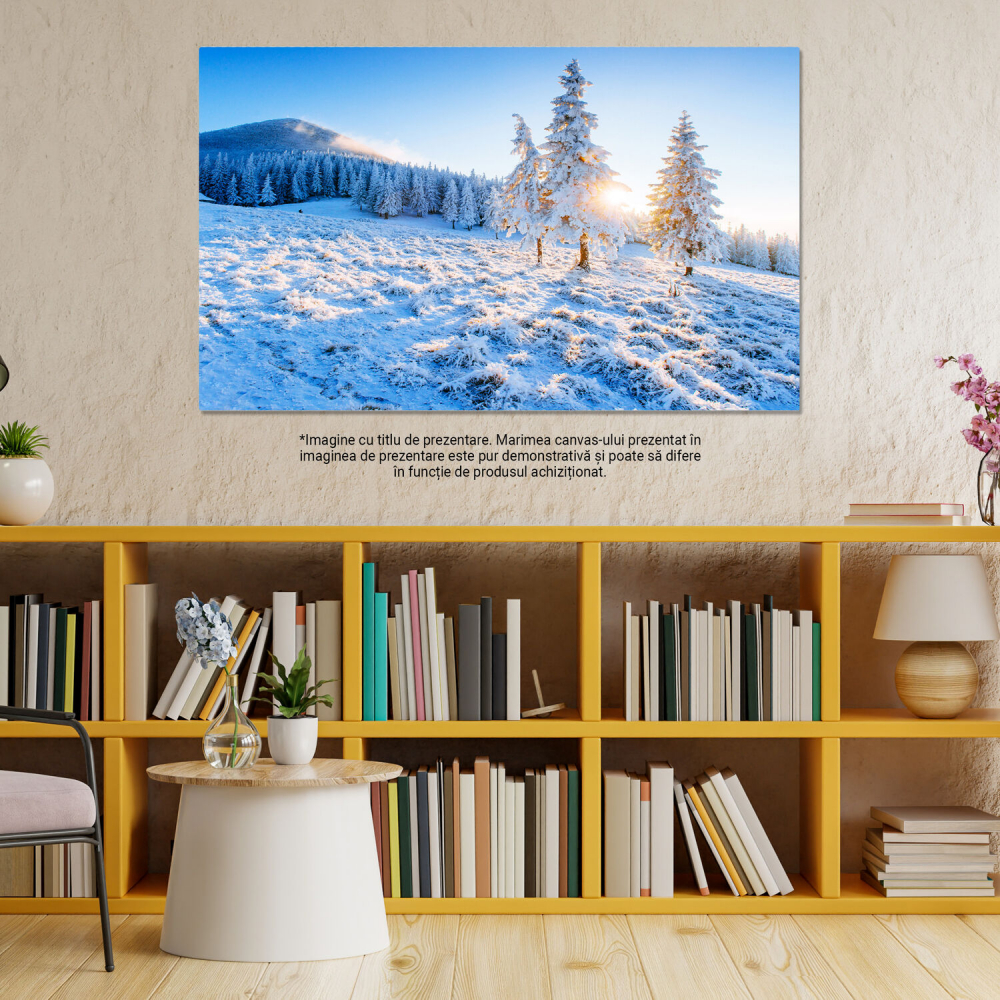 Tablou Canvas Peisaj Iarnă cu Brumă și Raze de Soare - Artă Naturală, Marime 40x25CM [3]