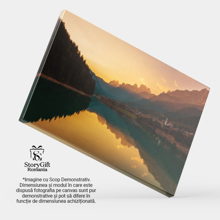 Tablou Canvas Peisaj Incantator in Dolomiti, Auronzo di Cadore Reflectari Linistite si O Priveliste de Vis in Lumina Apusului 40x25CM [4]