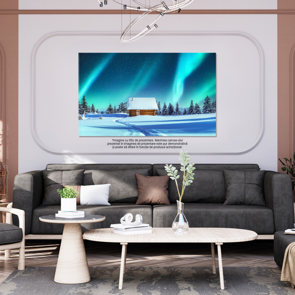 Peisaj cu Aurora Boreală și Cabana de Iarnă, Marime 40x25CM [3]