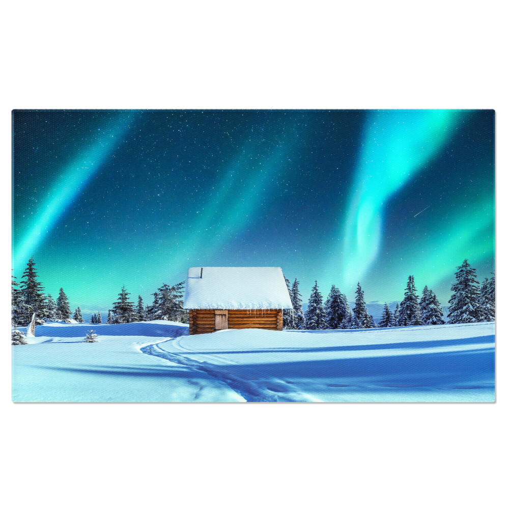 Peisaj cu Aurora Boreală și Cabana de Iarnă, Marime 40x25CM [1]