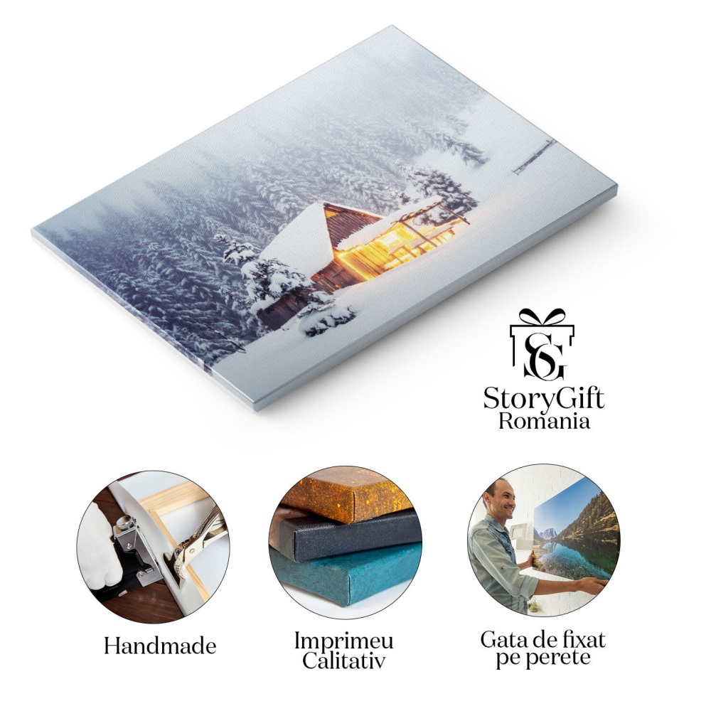 Tablou Canvas Peisaj Minunat cu Casa Inzapezita Munte, Inzapezit, Peisaj 1912 40x25CM [2]