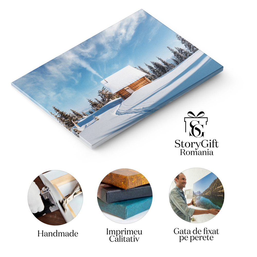 Locuință Înghețată în Peisajul Montan de Iarnă, Marime 40x25CM [2]