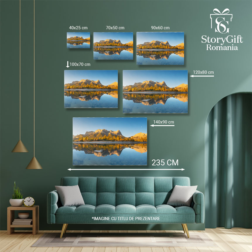 Tablou Canvas Peisaj Montan la Rasarit, Raze de Soare intr-o Vale, Lac, Padure 3119 40x25CM [5]