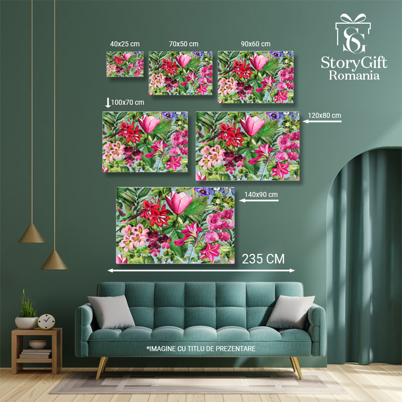 Tablou Canvas: Peisaj natural cu flori colorate - Roz predominant pe petale 40x25CM [5]