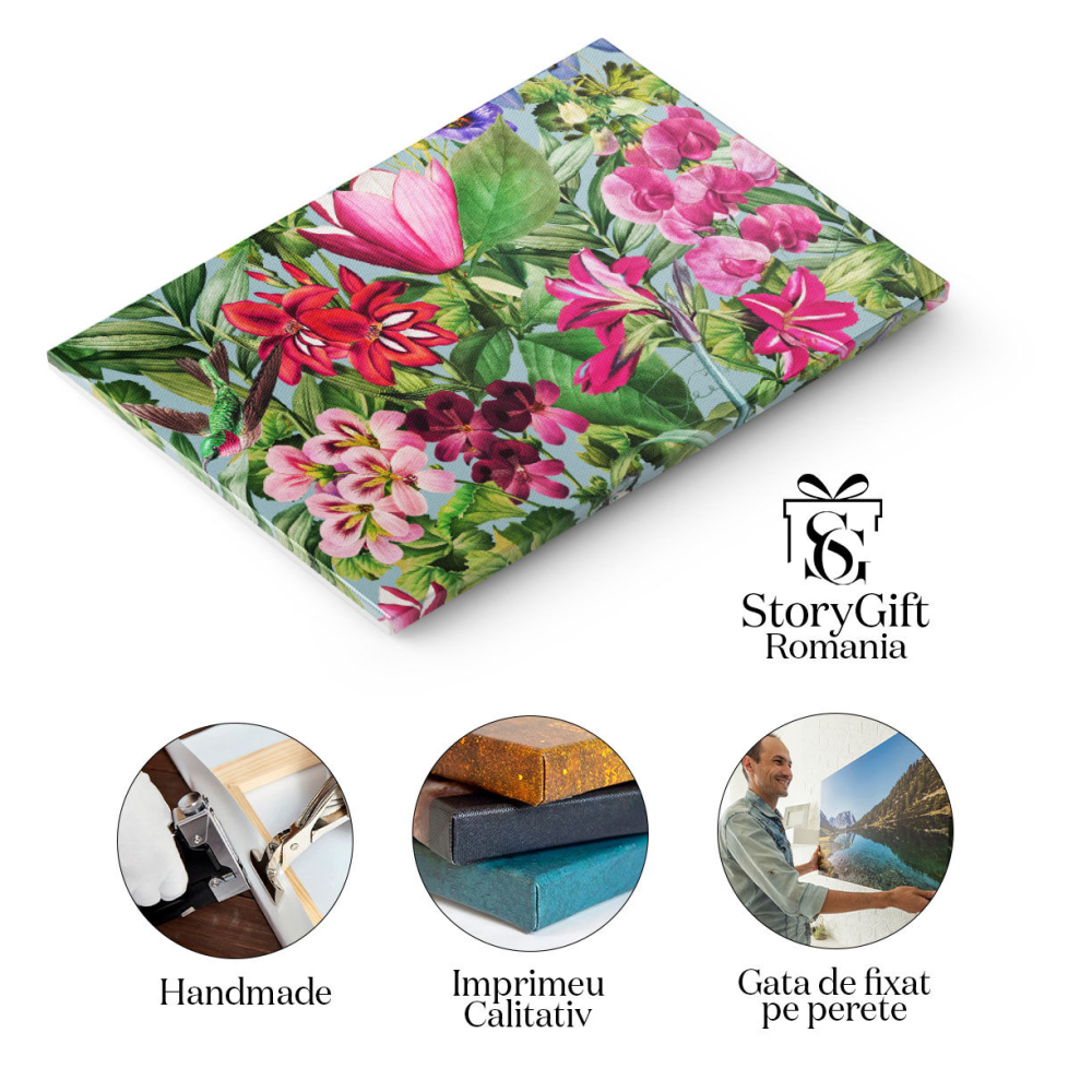 Tablou Canvas: Peisaj natural cu flori colorate - Roz predominant pe petale 40x25CM [2]