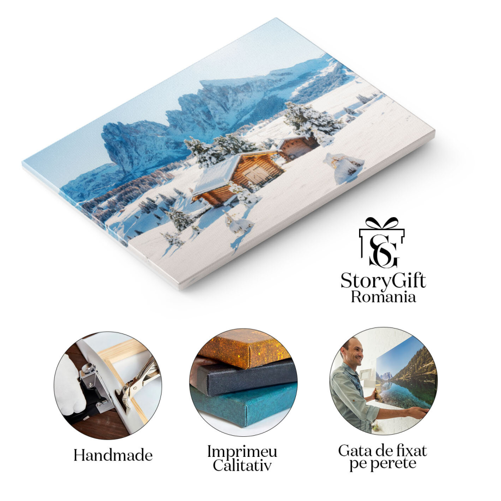 Tablou Canvas Peisaj Pictoresc cu Mica Casa de Lemn pe Munte Alpe di Siusi, Dolomites, Italia, Peisaj, Natura 3552 40x25CM [2]