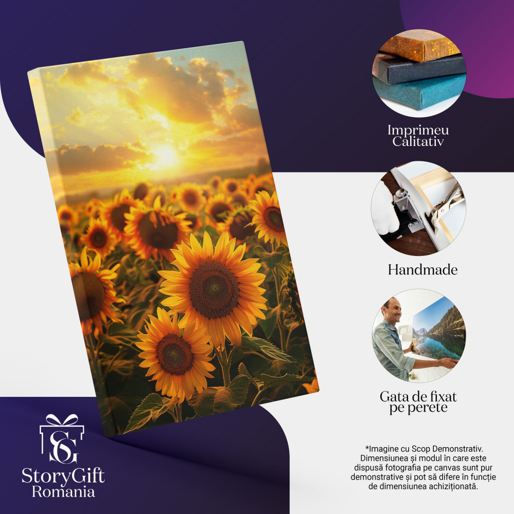 Peisaj de Vară cu Câmp de Floarea Soarelui - Pictură Digitală cu Lumina Apusului, Marime 40x25CM [2]