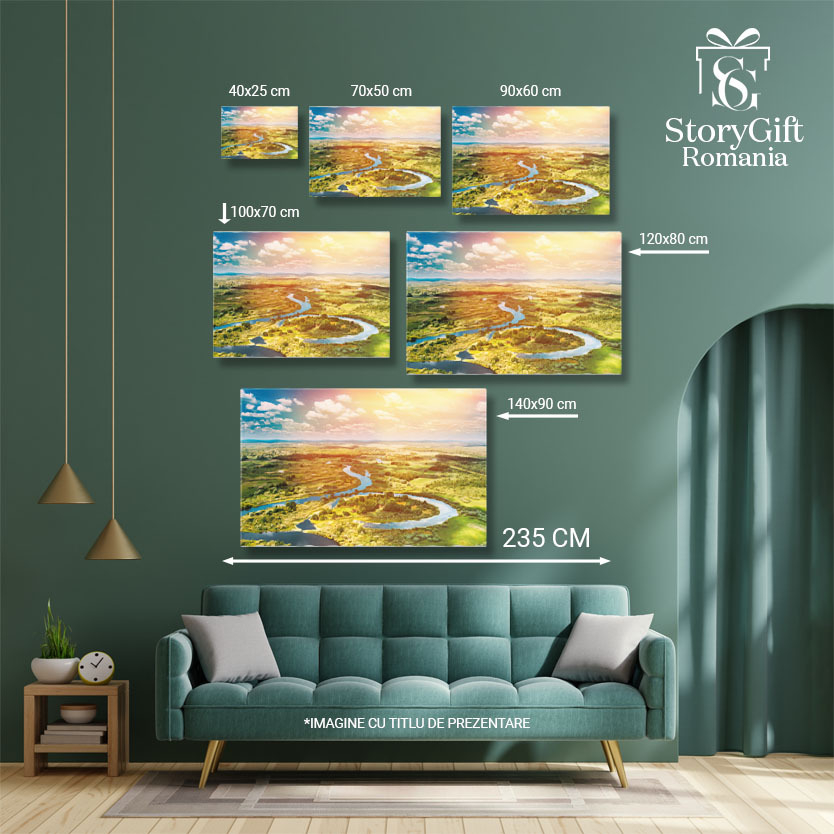 Tablou Canvas Peisajul Curbat al Raului in Suceava padure, vedere aeriana, vegetatie, soare, rau, sunny, outdoor, peisaj, curb 254 40x25CM [5]