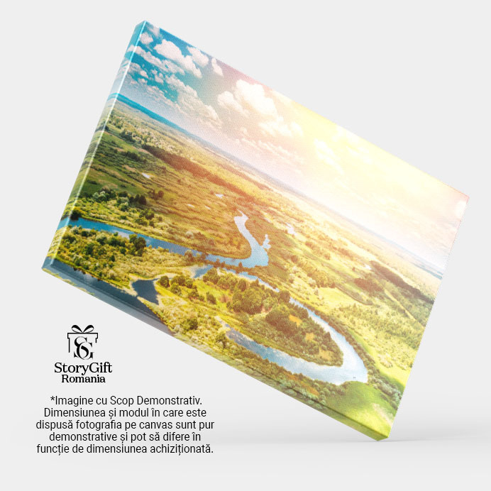 Tablou Canvas Peisajul Curbat al Raului in Suceava padure, vedere aeriana, vegetatie, soare, rau, sunny, outdoor, peisaj, curb 254 40x25CM [4]