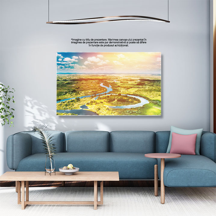 Tablou Canvas Peisajul Curbat al Raului in Suceava padure, vedere aeriana, vegetatie, soare, rau, sunny, outdoor, peisaj, curb 254 40x25CM [3]