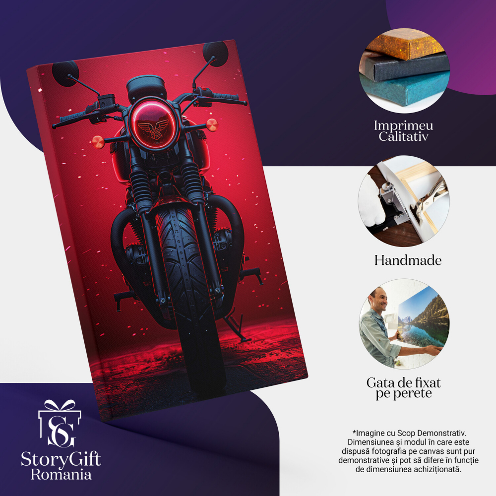 Motocicleta Neagră pe Fundal Roșu - Tablou Canvas pentru Pasionații de Motociclete, Marime 40x25CM [2]