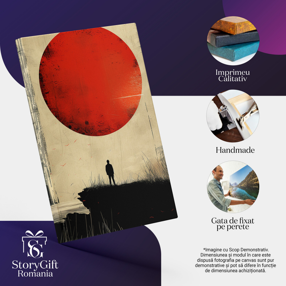 Persoană pe Stâncă Privind Luna Roșie în Marea Senină, Marime 40x25CM [2]