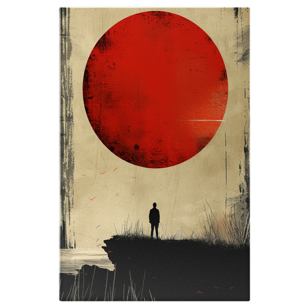 Persoană pe Stâncă Privind Luna Roșie în Marea Senină, Marime 40x25CM [1]