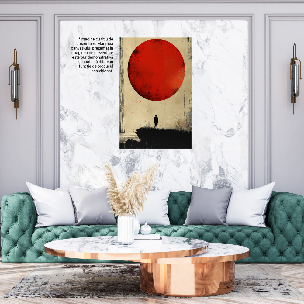 Persoană pe Stâncă Privind Luna Roșie în Marea Senină, Marime 40x25CM [3]