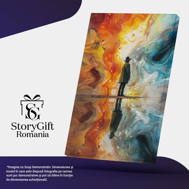 Tablou Canvas  Persoana Masculina in Palton Verde si Palarie cu Pataloni Negri si Ghete Admira Culorile  , Pictura Digitala 40x25CM [5]