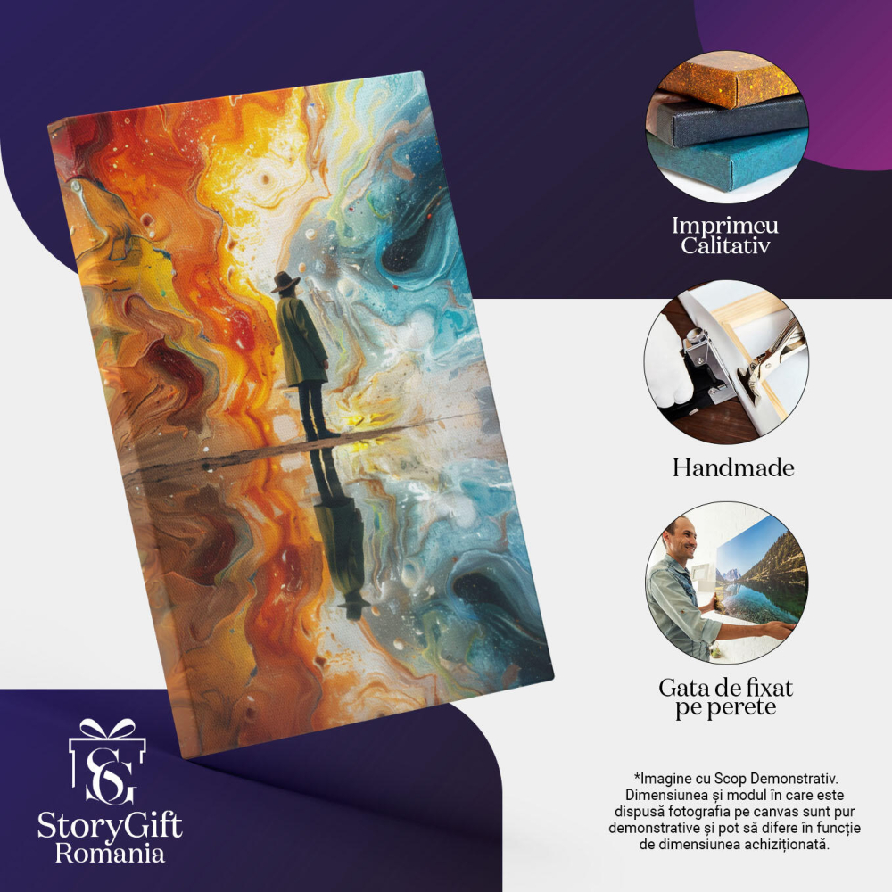 Tablou Canvas  Persoana Masculina in Palton Verde si Palarie cu Pataloni Negri si Ghete Admira Culorile  , Pictura Digitala 40x25CM [3]