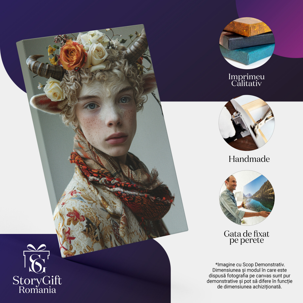 Tablou Canvas Personaj Misterios cu Păr Alb și Coarne | Pictură Digitală, Marime 40x25CM [2]