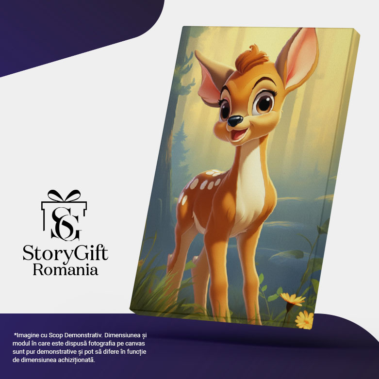 Tablou Canvas: Personaj de Poveste Căprioara Bambi în Inima Desișului Razele Soarelui Pictura Digitala 40x25CM [5]