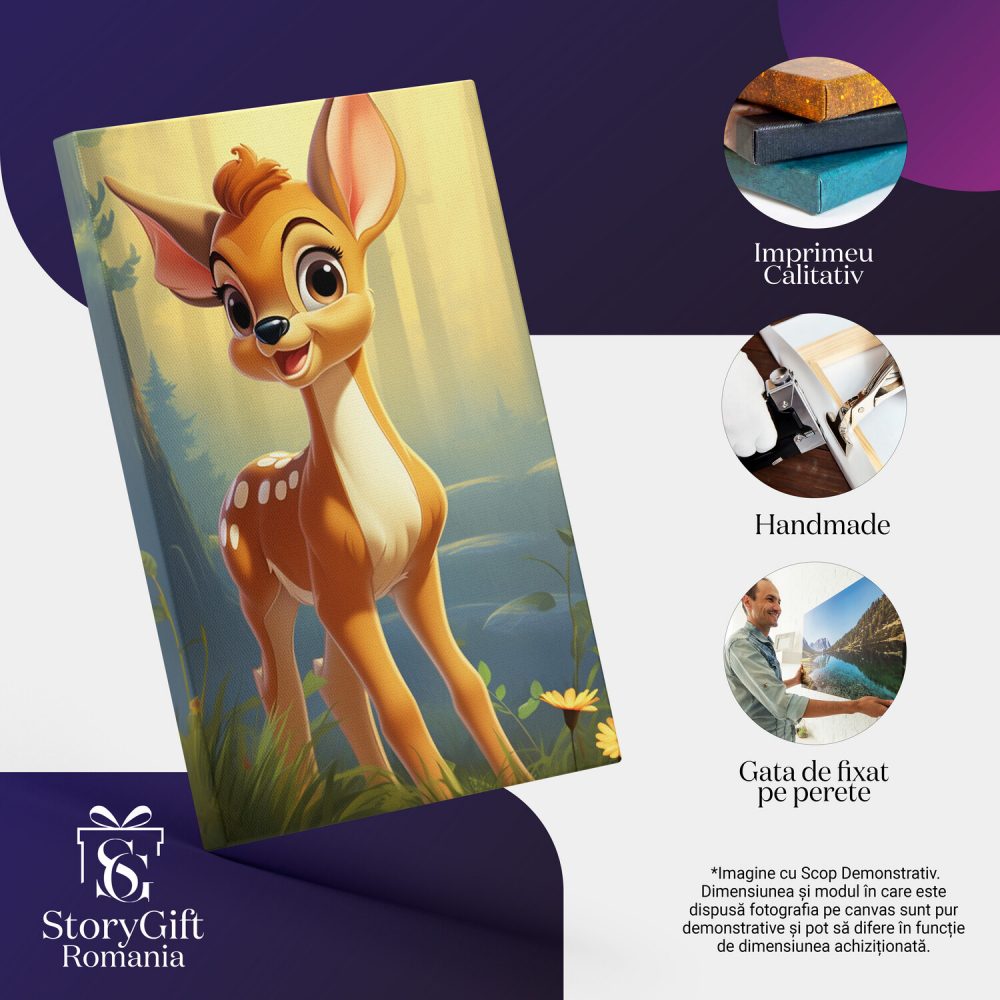 Tablou Canvas - Caprioara Bambi în Desișul Pădurii, Pictură Digitală, Marime 40x25CM [2]