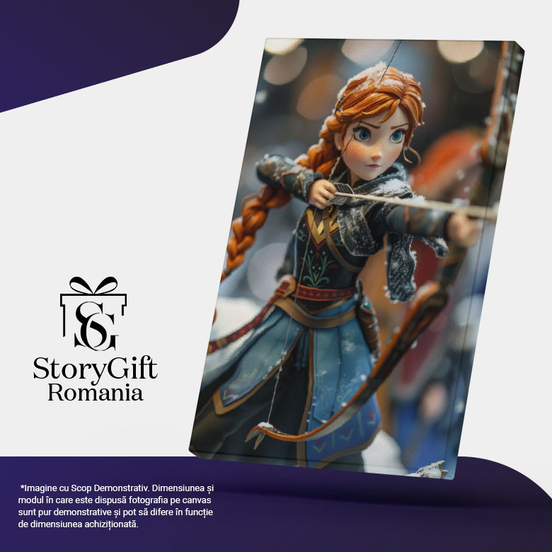 Tablou Canvas:  Personaj Disney care  Practica Tir cu Arcul cu Privirea Nervoasa si Concentrata in Zapada Pictura Digitala 40x25CM [5]
