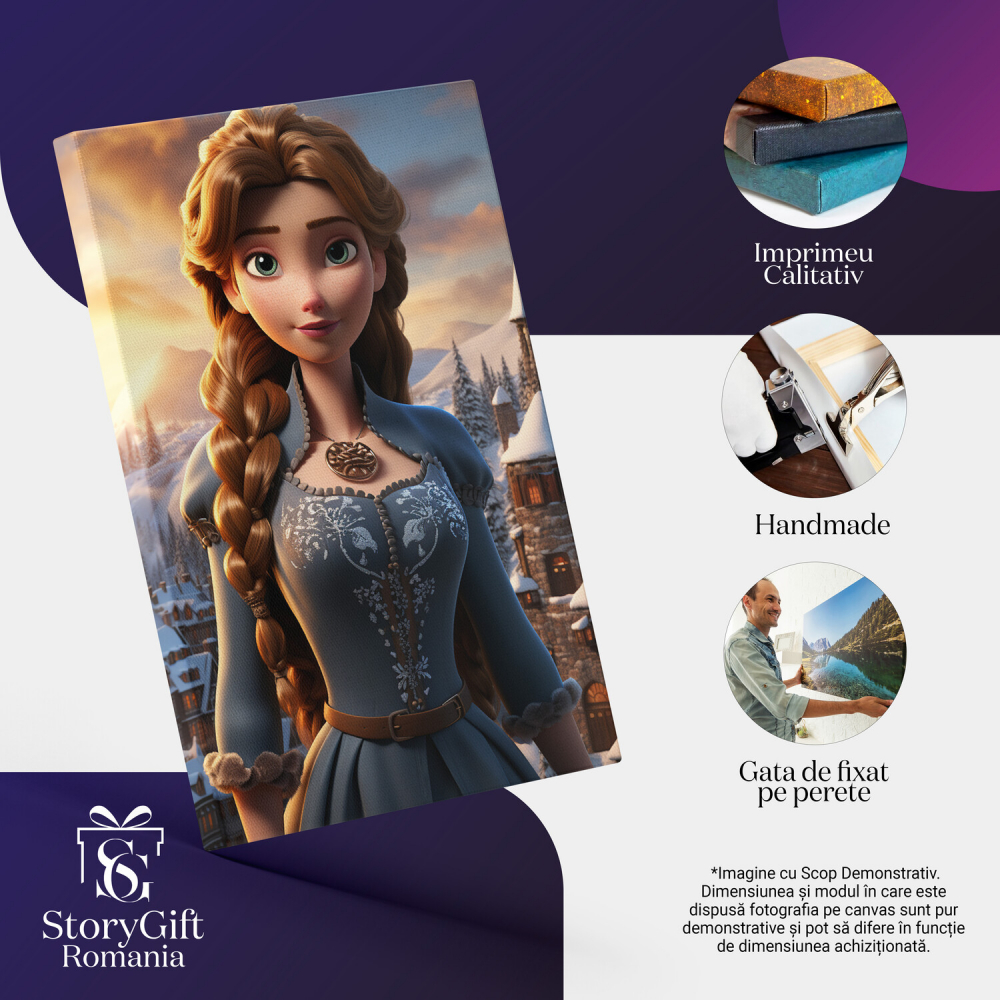 Tablou Canvas - Prințesa cu Părul Împletit și Ochii Verzi - Pictură Digitală, Marime 40x25CM [2]