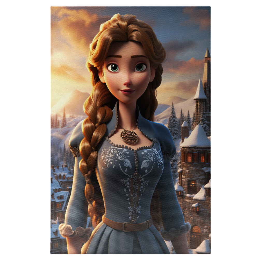 Tablou Canvas - Prințesa cu Părul Împletit și Ochii Verzi - Pictură Digitală, Marime 40x25CM [1]