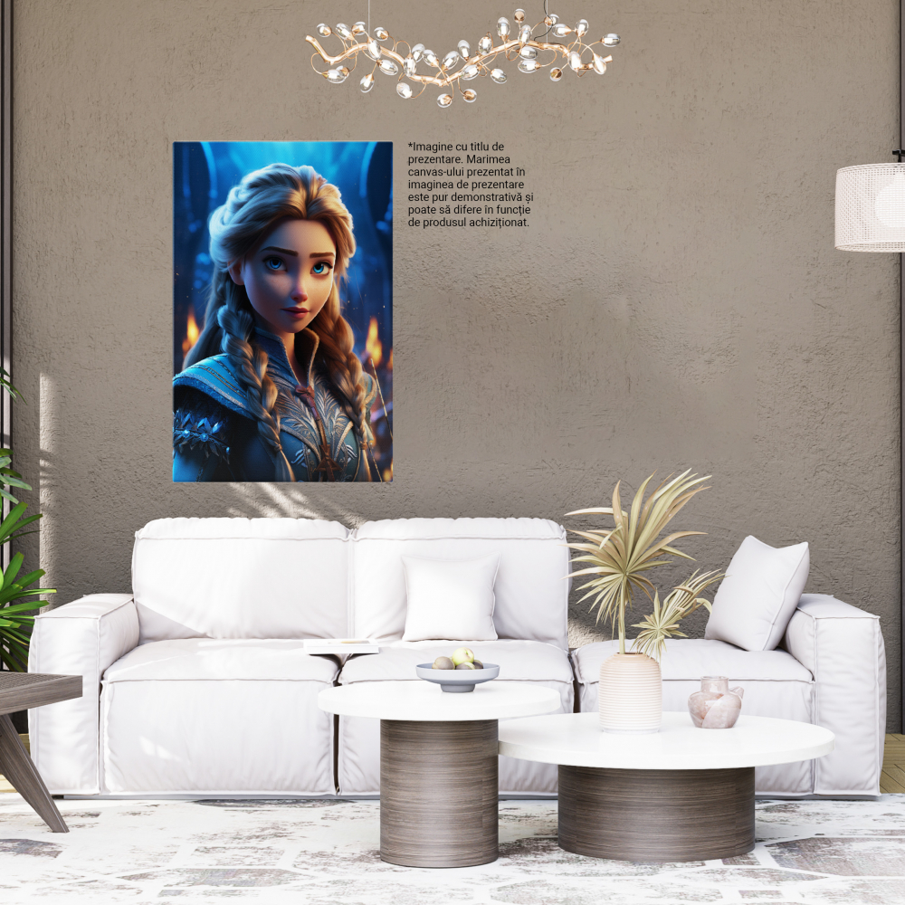 Tablou Canvas:  Personaj Feminin cu Pisturi si Par Blond cu Ochii Ingandurati si Pelerina Albastra  Pictura Digitala 40x25CM [4]