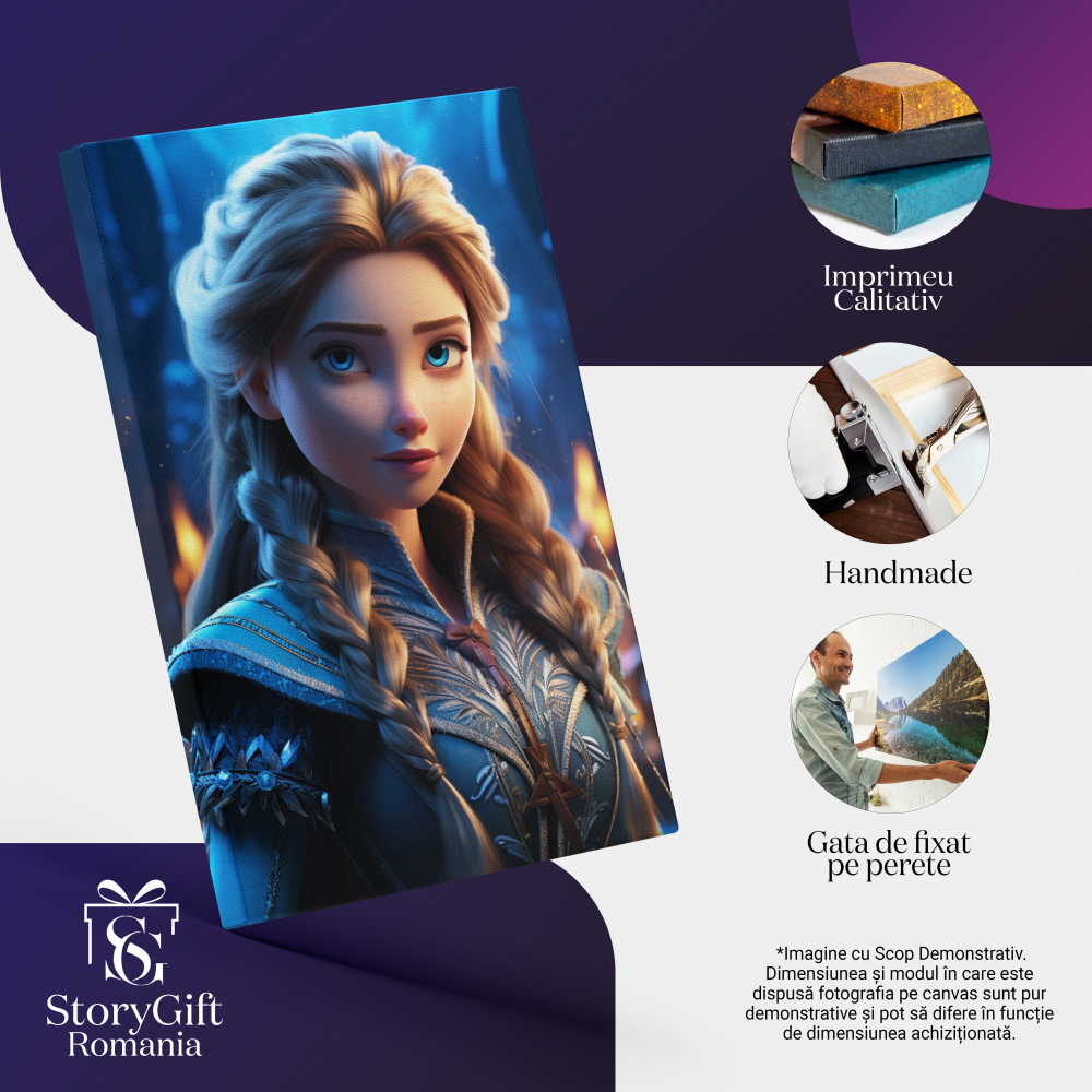 Tablou Canvas:  Personaj Feminin cu Pisturi si Par Blond cu Ochii Ingandurati si Pelerina Albastra  Pictura Digitala 40x25CM [2]