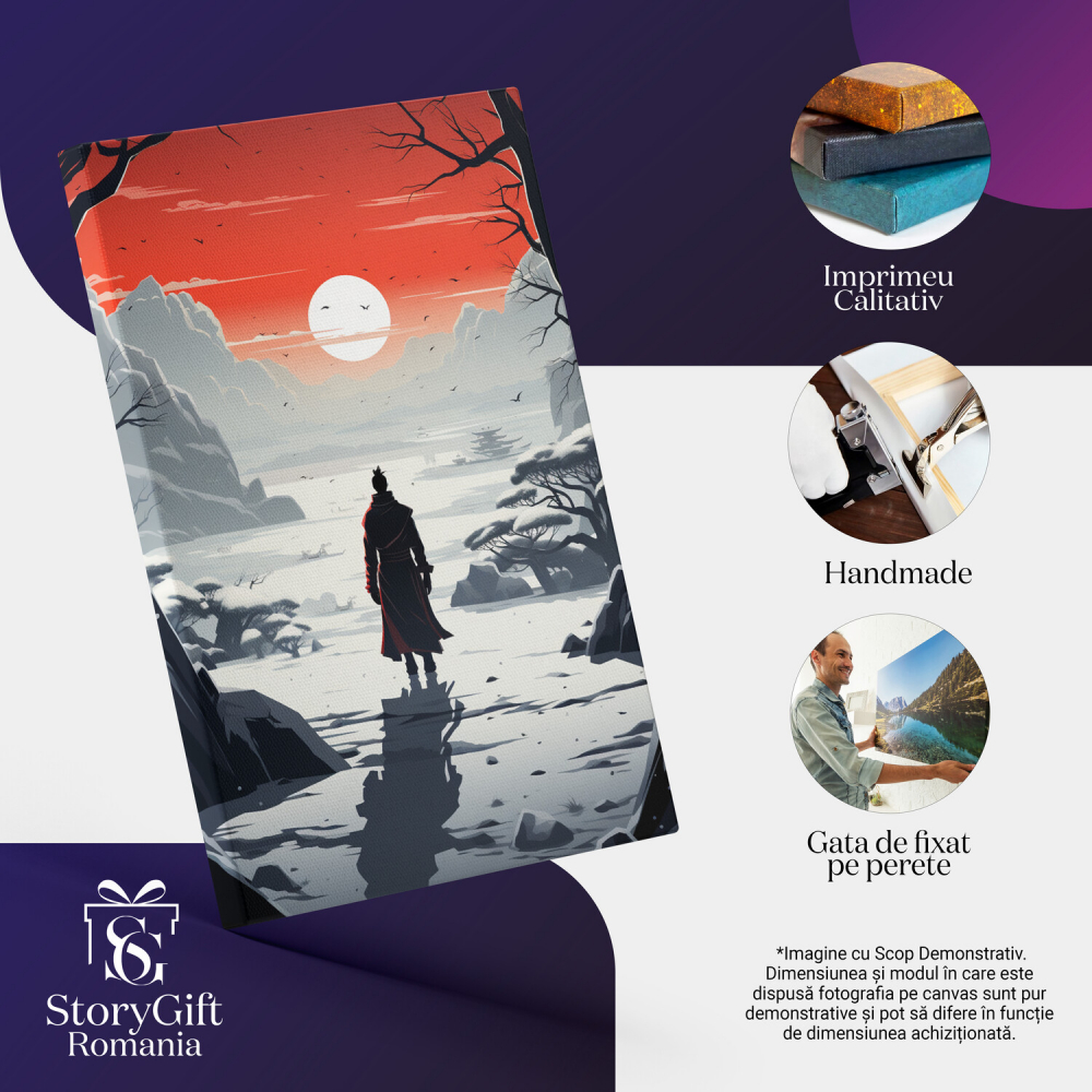 Personaj Japonez Sub Lună Plină - Pictură Digitală cu Animații, Marime 40x25CM [2]