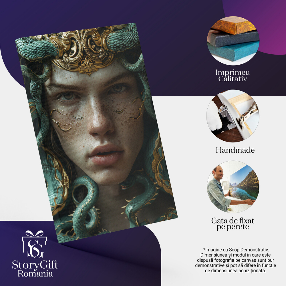 Tablou Canvas Personaj Masculin cu Ochii Strălucitori și Pistrui, Modele de Șerpi Albastri pe Chip | Pictură Digitală, Marime 40x25CM [2]