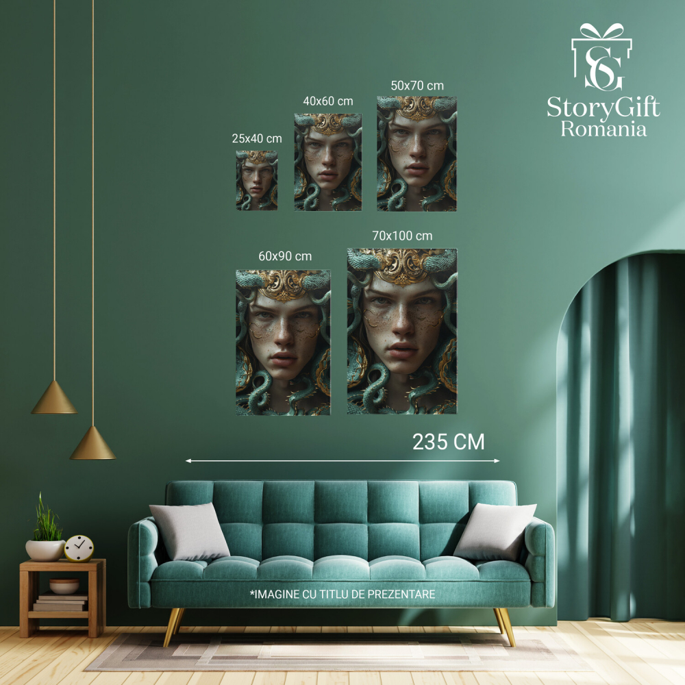 Tablou Canvas Personaj Masculin cu Ochii Strălucitori și Pistrui, Modele de Șerpi Albastri pe Chip | Pictură Digitală, Marime 40x25CM [4]