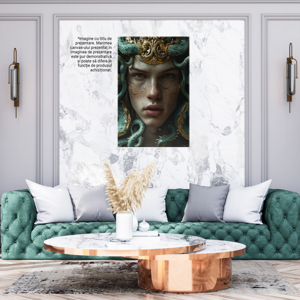 Tablou Canvas Personaj Masculin cu Ochii Strălucitori și Pistrui, Modele de Șerpi Albastri pe Chip | Pictură Digitală, Marime 40x25CM [3]