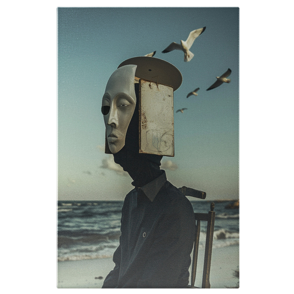 Personaj Misterios cu Mască lângă Valurile Mării - Tablou Canvas, Marime 40x25CM [1]